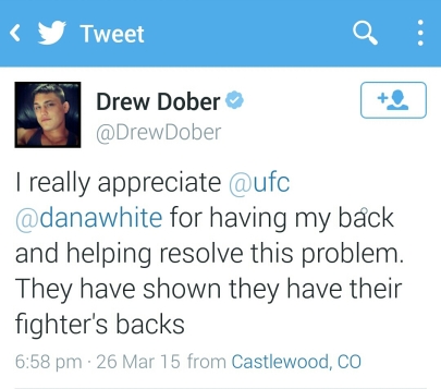 Tweet from Drew Dober Thanking the UFC 